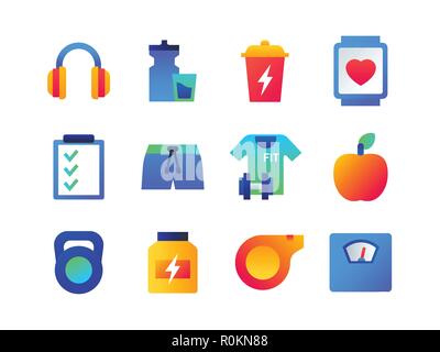 Condition physique et mode de vie sain - ensemble d'icônes de style design plat Illustration de Vecteur
