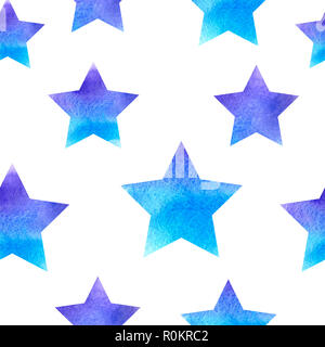 Aquarelle bleu motif transparent avec des étoiles. Décoratif fête historique. Banque D'Images