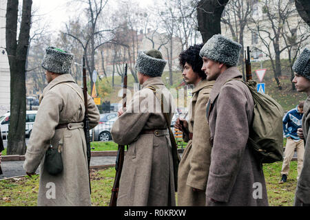 Lviv, Ukraine - 04 novembre 2018 : reconstruction historique des événements militaires il y a 100 ans, l'événement de 1918. Des combats entre la Pologne et l'Ouest (ZUNR Ukra Banque D'Images