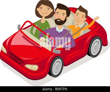 Famille voyage en voiture. Cartoon vector illustration Illustration de Vecteur