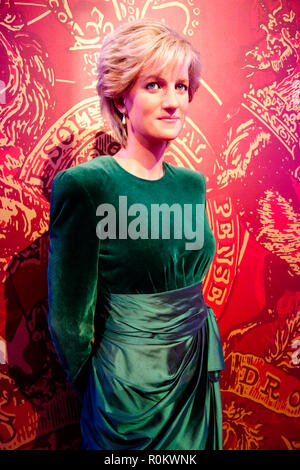 La figure de cire de la princesse Diana à l'attraction touristique de renommée mondiale du musée de cire de Madame Tussauds à Londres, Royaume-Uni. Banque D'Images