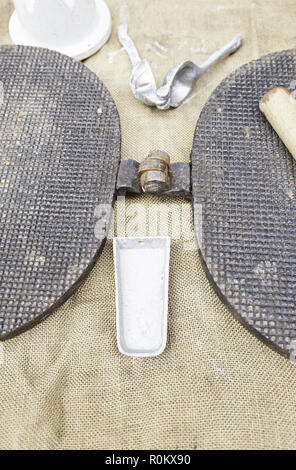 Des moules métalliques antiques, détail d'une vieille et antique, Frabricacion moules métalliques et de création Banque D'Images