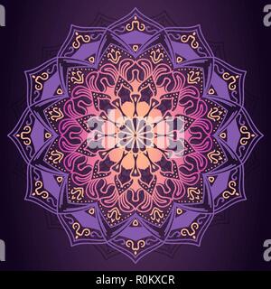 Mandala violet motif ornemental en arrière-plan sombre. L'élément décoratif et ornemental. Vector illustration pour le tissu, textile, papier peint, et surfa Illustration de Vecteur