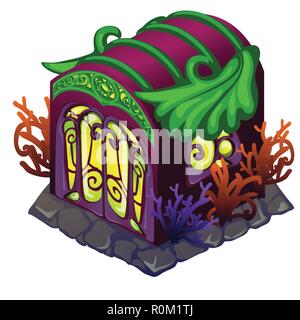 Maison de fées avec ornement en forme de plantes subaquatiques et habitants isolé sur un fond blanc. Vector illustration. Illustration de Vecteur