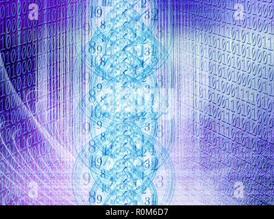 La technologie et de l'image conceptuelle du temps d'un code binaire avec horloge et lumières abstraites Banque D'Images