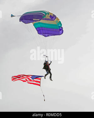 San Bernardino, CA, USA. 4ème Nov, 2018. Skydiver - membre de l'Équipe de parachutistes JUSTE À TEMPS à la restauration San Bernadino Air Show 2018 SBDFest - 2018, l'aéroport de San Bernadino, San Bernardino, Californie, USA, le 4 novembre 2018.L'image de crédit cr Scott Mitchell/ZUMA Press Crédit : Scott Mitchell/ZUMA/Alamy Fil Live News Banque D'Images