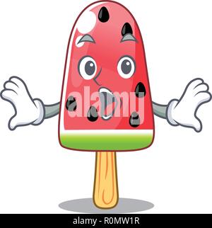 Glace à la pastèque rouge surpris en forme de dessin animé Illustration de Vecteur