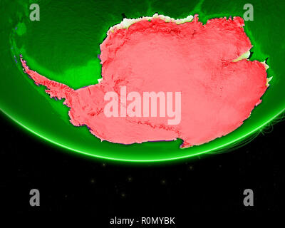 L'antarctique sur terre verte avec les réseaux. Concept de liaisons intercontinentales. 3D illustration. Éléments de cette image fournie par la NASA. Banque D'Images