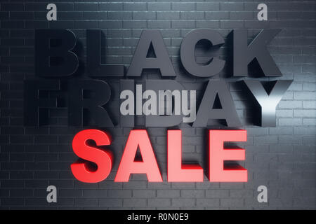 Le Vendredi Noir, vente message pour boutique, grand escompte. Le vendredi noir bannière sur mur de briques. Bannière pour le black friday ventes. D'énormes remises, promotions, coupo Banque D'Images