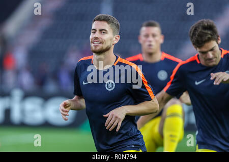 Thessalonique, Grèce - Sept 20, 2018 : Le joueur de Chelsea Jorginho (Jorge Luiz Frello Filho) en action au cours de l'UEFA Europa League entre PAOK vs FC Banque D'Images