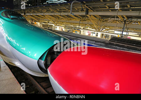 TOKYO, JAPON -22 oct 2018- Une série verte E5 à grande vitesse Shinkansen bullet train exploité par JR East à la gare de Tokyo. Banque D'Images