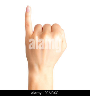 Main femme montrant pinky petit doigt, le geste de faire une promesse Banque D'Images