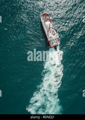 Bateau d'observation des baleines, Hjalteyri, Eyjafjordur, le nord de l'Islande Banque D'Images