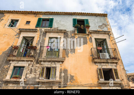 Les détails architecturaux. Ortigia. Petite île qui est le centre historique de la ville de Syracuse, en Sicile. L'Italie. Banque D'Images