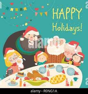 Vector cartoon Illustration de big family celebrating Illustration de Vecteur