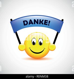 Visage heureux, texte allemand Danke Merci traduction typographie vector illustration Illustration de Vecteur