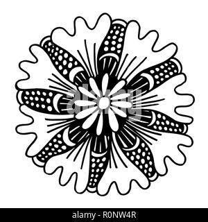 Cercle de l'été fleur doodle ornement. Faites par tracé à partir de croquis. Le noir et blanc d'origine ethnique. Illustration de Vecteur