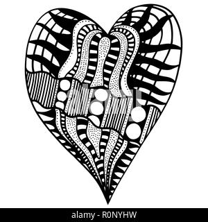 Cœurs dessinés à la main, dans le style zentangle. Pour une livre de coloriage. Faites par tracé à partir de croquis. Arrière-plan de la Saint Valentin. Illustration de Vecteur