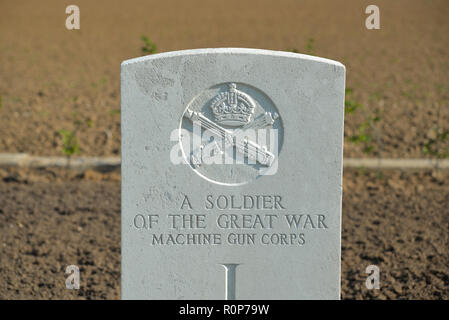 Pierre tombale du Soldat inconnu, Machine Gun Corps, Anneux British Cemetery, près de Cambrai, France Banque D'Images