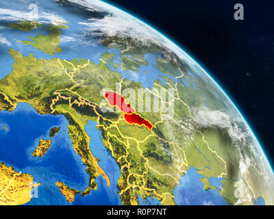 L'ex-Tchécoslovaquie depuis l'espace sur le modèle réaliste de la planète Terre avec des frontières du pays et détaillées de la surface de la planète et les nuages. 3D illustration. Elem Banque D'Images