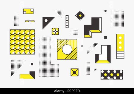 Tendance universelle des formes géométriques linéaires ensemble avec les éléments de demi-teinte Illustration de Vecteur