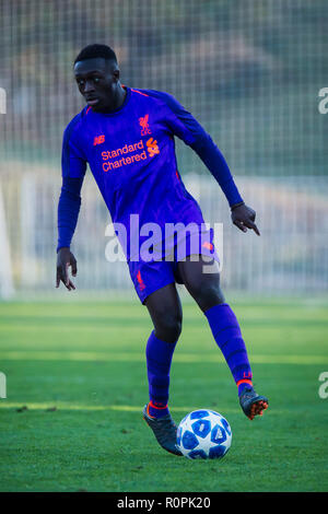 Belgrade, Serbie. 6 novembre, 2018. L'UEFA 2018 de football Ligue de jeunesse de l'étoile rouge de Belgrade v Liverpool, FK Cukaricki Belgrade, du stade. Bobby Adekanye de Liverpool se casse sur le crédit ballon : Nikola Krstic/Alamy Live News Banque D'Images