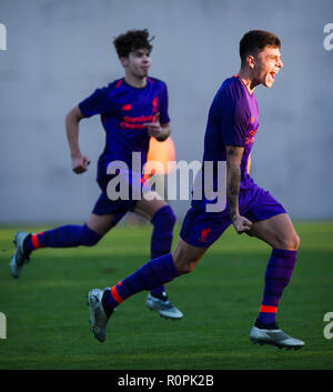 Belgrade, Serbie. 6 novembre, 2018. L'UEFA 2018 de football Ligue de jeunesse de l'étoile rouge de Belgrade v Liverpool, FK Cukaricki Belgrade, du stade. Adam Lewis de Liverpool fête marquant son crédit Objectif : Nikola Krstic/Alamy Live News Banque D'Images