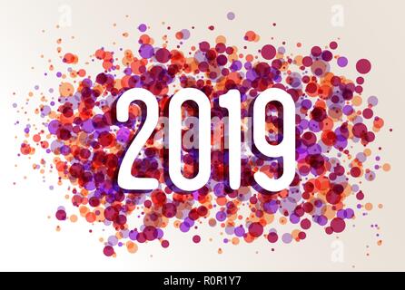 Nouvelle année 2019 Célébration des couleurs cercle splash Greeting Card design. Illustration de Vecteur