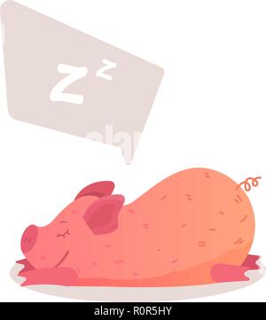 Cochon dort sur le ventre pour l'émoticône autocollant site, infographie, vidéo, animations, sites web, e-mails, bulletins, rapports, comics Illustration de Vecteur