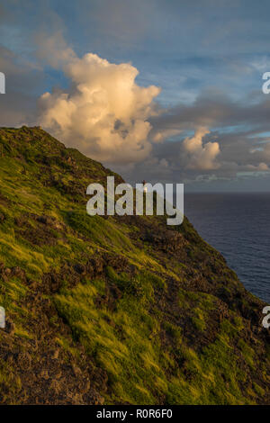 Une vue sur le phare de Makapu'u de l'un des sentiers de randonnée. Banque D'Images