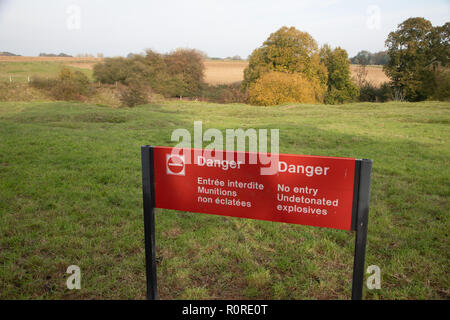 4 novembre 2018 : Beaumont-Hamel, Picardie, France. Les vestiges de tranchées de la bataille de la somme pendant la Première Guerre mondiale 1 à l'Newfoundl Beaumont-Hamel Banque D'Images