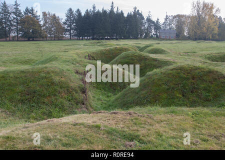 4 novembre 2018 : Beaumont-Hamel, Picardie, France. Les vestiges de tranchées de la bataille de la somme pendant la Première Guerre mondiale 1 à l'Newfoundl Beaumont-Hamel Banque D'Images