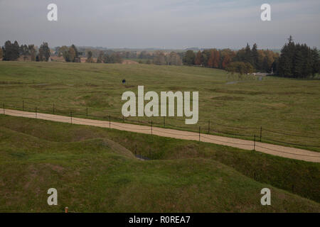 4 novembre 2018 : Beaumont-Hamel, Picardie, France. Les vestiges de tranchées de la bataille de la somme pendant la Première Guerre mondiale 1 à l'Newfoundl Beaumont-Hamel Banque D'Images