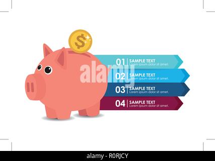 Info graphique avec une tirelire et dollar. Vector illustration Illustration de Vecteur