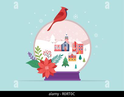 Joyeux Noël, scènes dans une boule à neige, concept vector illustration Illustration de Vecteur