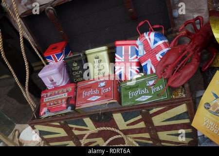 Boîtes à thé de North Laine en vitrine, Brighton, Royaume-Uni Banque D'Images