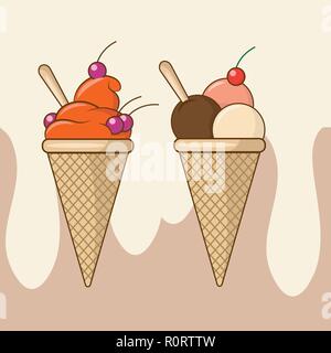 Illustration Vecteur de crème glacée dans un cornet gaufré de tasses. Illustration de Vecteur
