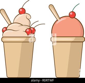 Dessin vectoriel de crème glacée au waffle tasses blanc sur fond isolé. Illustration de Vecteur
