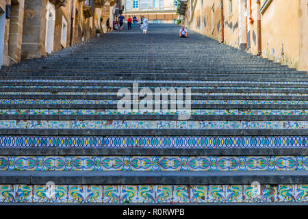 Caltagirone, Italie - le 22 septembre 2018 : escalier de Santa Maria del Monte. Caltagirone, en Sicile, Italie. Banque D'Images