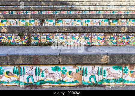 Caltagirone, Italie - le 22 septembre 2018 : escalier de Santa Maria del Monte. Caltagirone, en Sicile, Italie. Banque D'Images