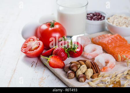 Allergies alimentaires - concept avec allergènes majeurs Banque D'Images