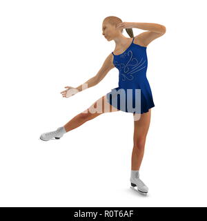 Femme sur patins isolé sur fond blanc. 3D illustration Banque D'Images