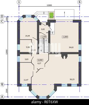 Premier étage plan d'un appartement maison sans meubles. Dessin vectoriel. Formation en architecture. Symbole mode concept pour l'immobilier, bâtime Illustration de Vecteur