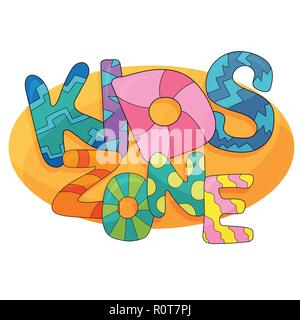 L'espace enfants vector cartoon logo. Bulle de couleur des lettres pour la décoration salle de jeux pour enfants. Inscription sur fond isolé Illustration de Vecteur