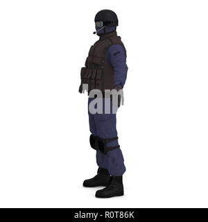 Agent de police SWAT sur blanc. 3D illustration Banque D'Images