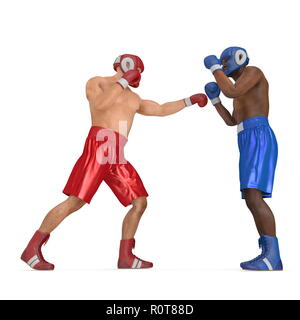 Deux hommes boxers fighting sur blanc. 3D illustration Banque D'Images