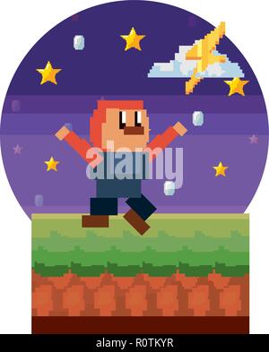 Scène de caractère nuit étoile ray jeu vidéo pixel vector illustration Illustration de Vecteur