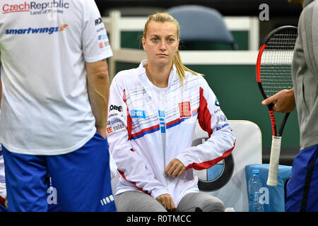 Le joueur de tennis tchèque Petra Kvitova est vu lors d'une session de formation avant la finale de la Fed Cup entre la République tchèque et les Etats-Unis, à l'O2 Banque D'Images