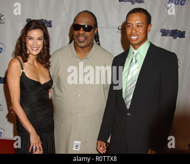 21 mai 2005 - Las Vegas, Nevada - Teri Hatcher, Tiger Woods et Stevie Wonder. Tiger Jam VIII bénéficiant le Tiger Woods Foundation qui a eu lieu au Mandalay B Banque D'Images