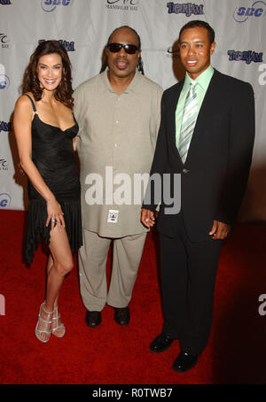 21 mai 2005 - Las Vegas, Nevada - Teri Hatcher, Tiger Woods et Stevie Wonder. Tiger Jam VIII bénéficiant le Tiger Woods Foundation qui a eu lieu au Mandalay B Banque D'Images